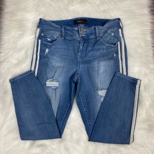 Torrid Blue Distressed Jeans with White Stripes